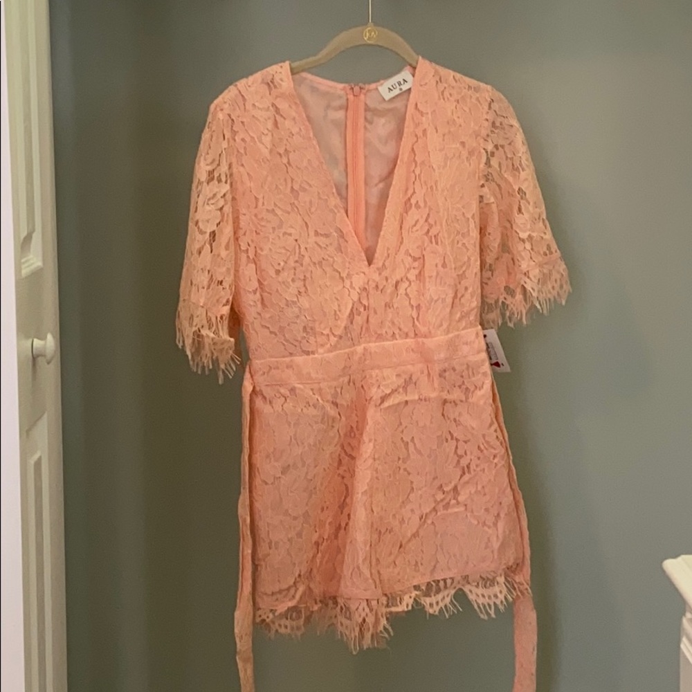 Peach floral lace romper